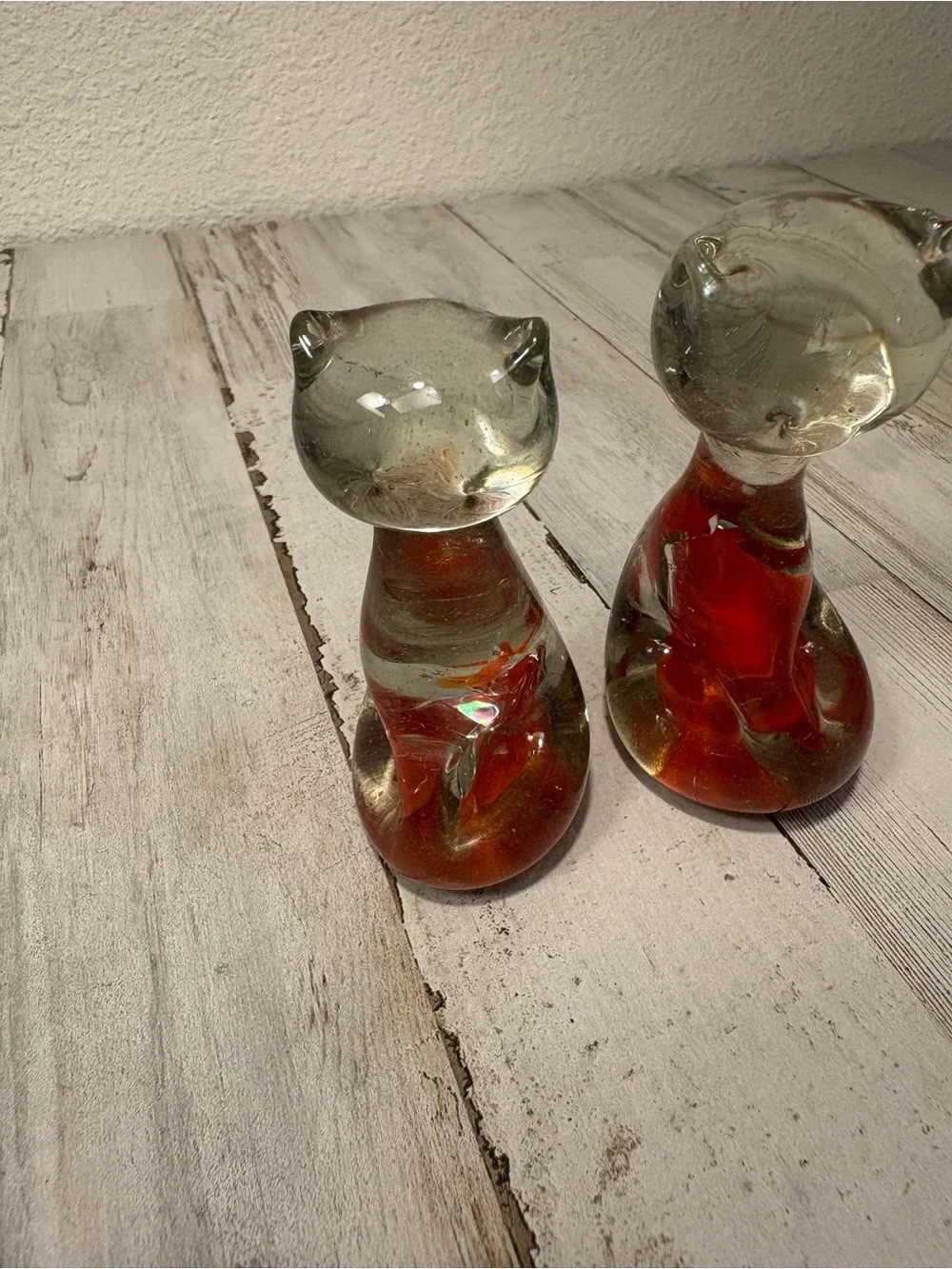 Handblown Glass Cat Figurines with Orange Accent -